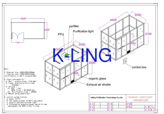 Modułowe pomieszczenie czyste z filtrem HEPA 99,99% @ 0,3UM Możliwość dostosowania rozmiaru i zintegrowany system HVAC